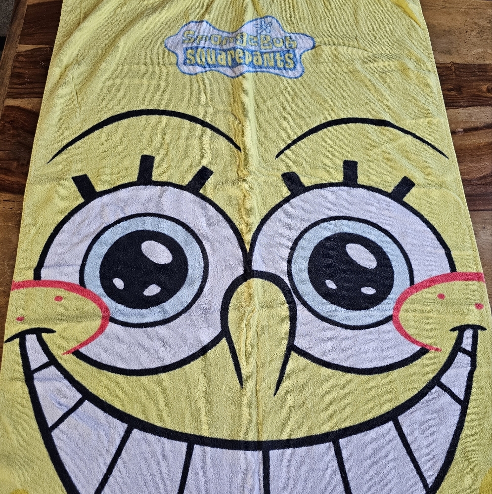Vintage Nickelodeon SpongeBob SquarePants Yellow Beach Bath Towel 29" X 59"
